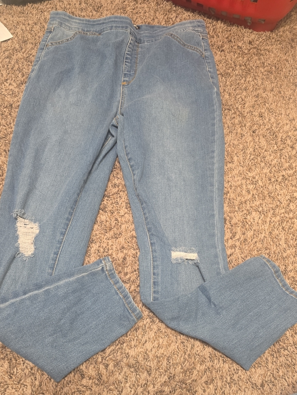 Fashion Nova Light Blue Boyfriend Jeans with Distressed Knees F 075